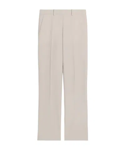 Helmut Lang Belt Ring Shearing Wool Dress Trousers In White