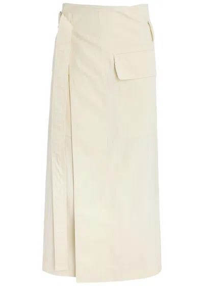 Helmut Lang Belted Cotton-blend Midi Wrap Skirt In Cream