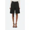 Helmut Lang Belted Double Pleat Stretch Cotton Shorts In Black