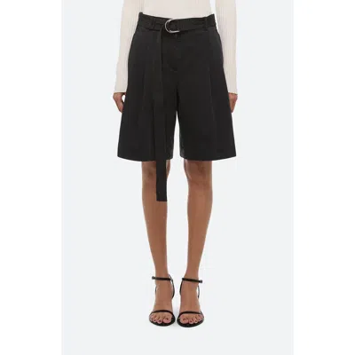 HELMUT LANG HELMUT LANG BELTED DOUBLE PLEAT STRETCH COTTON SHORTS
