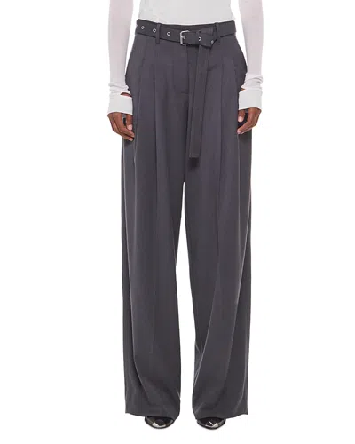 Helmut Lang Belted Pleated Flannel Pants In Gray
