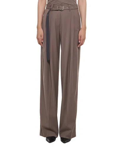 Helmut Lang Belted Pleated Flannel Pants In Brown