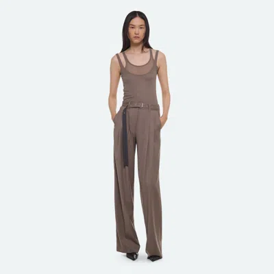 Helmut Lang Belted Pleated Trousers In Brown