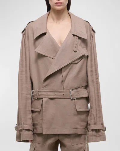 Helmut Lang Belted Rider Trench Coat In Driftwood