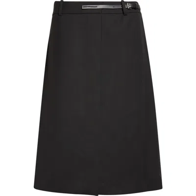 Helmut Lang Belted Wool Gabardine Midi Skirt In Black