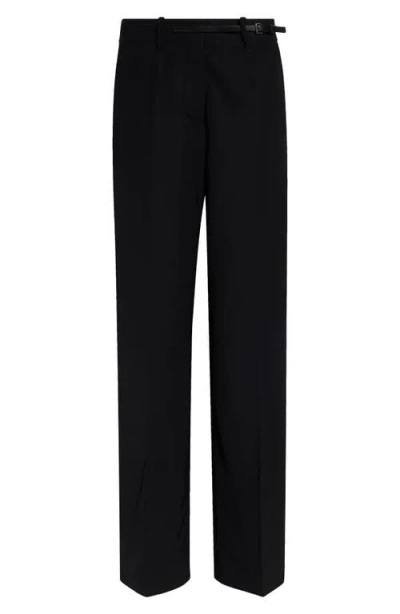Helmut Lang Belted Wool Gabardine Pants In Black