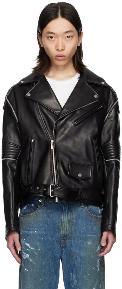 Helmut Lang Leather Zip-off Arms Biker Jacket In Black