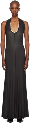 Helmut Lang Layered Stretch-mesh Halterneck Maxi Dress In Black Sand - 22n