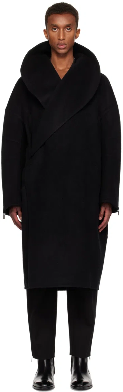 Helmut Lang Black Double-faced Apex Cocoon Coat In Black - 001