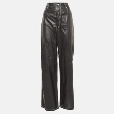 Helmut Lang Black Leather Straight Leg Pants In Brown