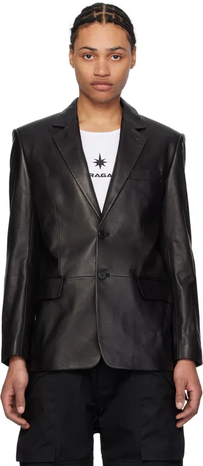 HELMUT LANG BLACK NOTCHED LEATHER BLAZER