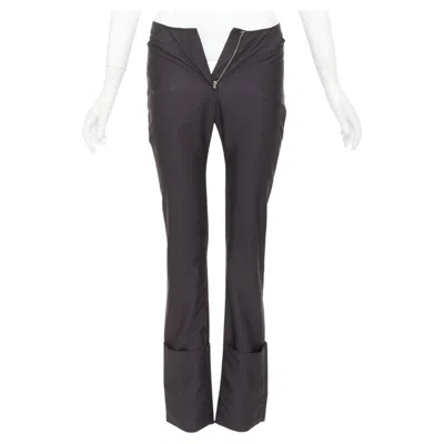 Pre-owned Helmut Lang Black Nylon Zip Fly Rolled Cuffed Flare Pants It40 S