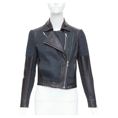 Pre-owned Helmut Lang Black Pebbled Leather Textured Fabric Zip Crop Biker P