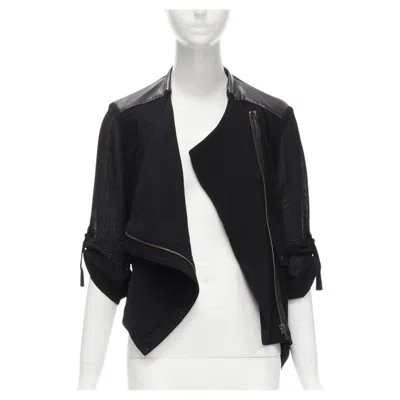 Pre-owned Helmut Lang Black Sheep Leather Detail Bias Drape Biker Jacket S