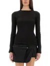 Helmut Lang Black Solid Round Neck Top In Black