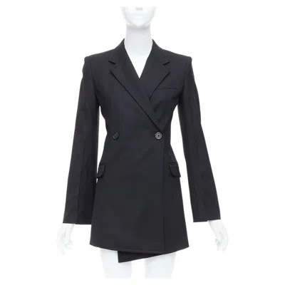 Pre-owned Helmut Lang Black Virgin Wool Blend Twill Flare Long Blazer Us0 Xs