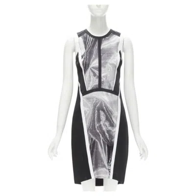 Pre-owned Helmut Lang Black White Abstract Print Paneled Dress Us0 Xs