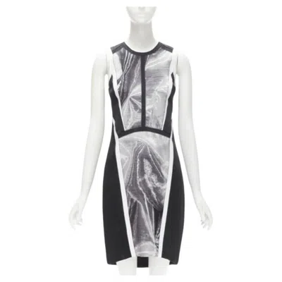 Pre-owned Helmut Lang Black White Abstract Print Paneled Dress Us0 Xs