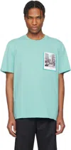 Helmut Lang Postcard Print T-shirt With Ribbed Crew Neckline In Teal - Q2s