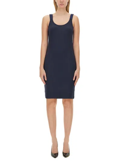 Helmut Lang Blue Scoop Neck Knee Length Dress In Black