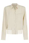 Helmut Lang Bomber Crinkle Long Sleeve Silk Shirt In Oat
