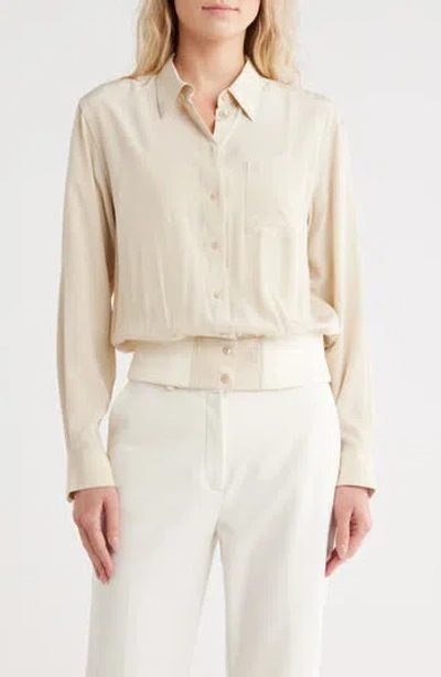 Helmut Lang Bomber Crinkle Long Sleeve Silk Shirt