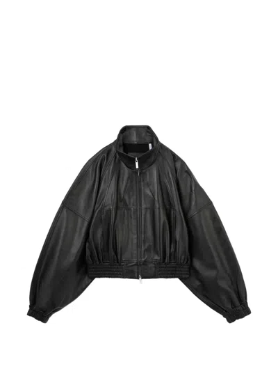 Helmut Lang Bonded Leather Bomber Jacket In Black