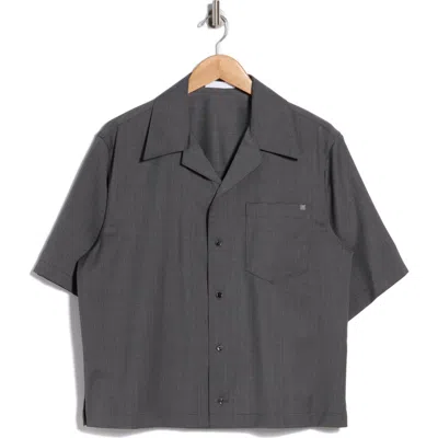 Helmut Lang Boxy Short Sleeve Wool Button-up Shirt In Gray
