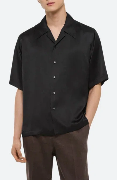 Helmut Lang Boxy Silk Camp Shirt In Black