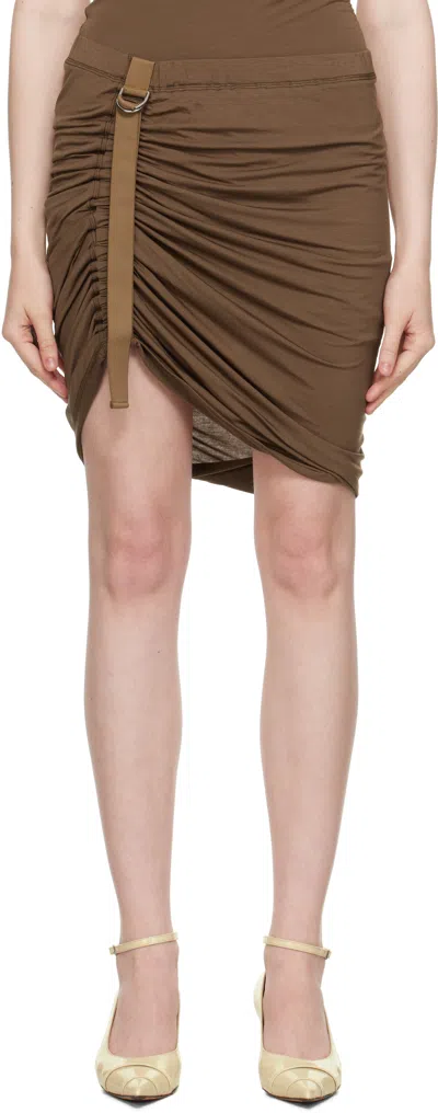 Helmut Lang Wind Mini Skirt With Soft Caramel Drape In Brown