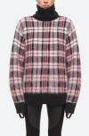 Helmut Lang Brushed Plaid Turtleneck Sweater In Medium Red Check