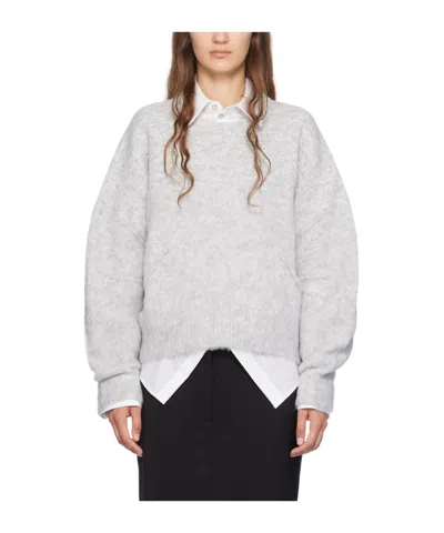 Helmut Lang Brushed Round Neck Sweater In White