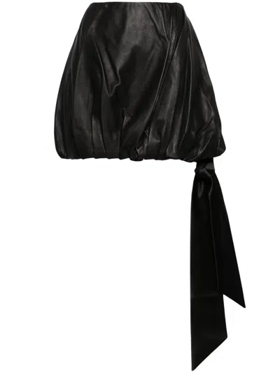 Helmut Lang Leather Bubble Mini Skirt In Black