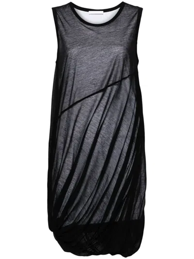 Helmut Lang Sheer-overlay Cotton Minidress In Black