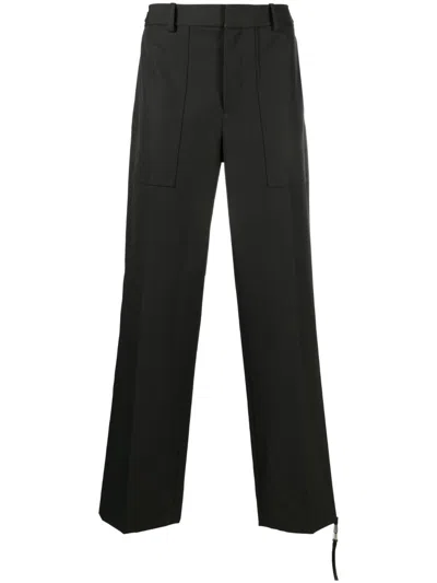 Helmut Lang Buckle-detail Cotton Trousers In Grün