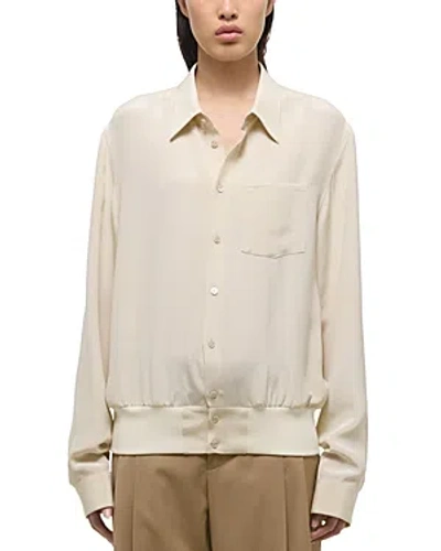 Helmut Lang Button Front Hem Band Silk Shirt In Oat