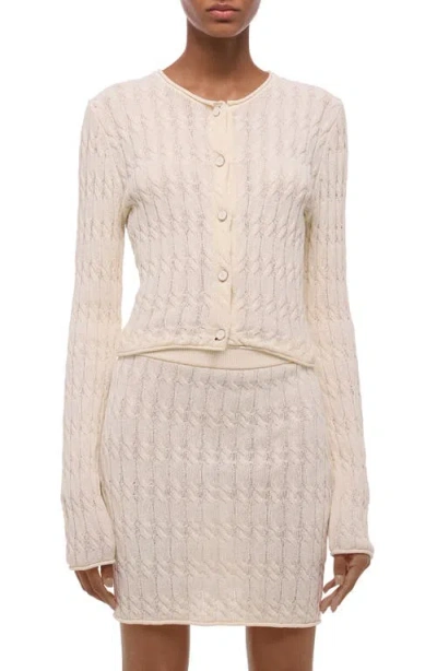 Helmut Lang Cable Stitch Crop Cardigan In White