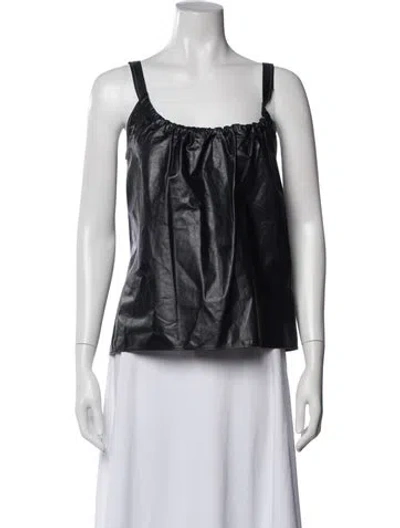 Pre-owned Helmut Lang Calf Leather Scoop Neck Top In Black