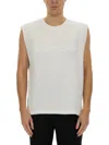 Helmut Lang Raised Logo Sleeveless Crew Neck Top In White