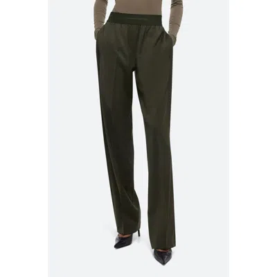 Helmut Lang Car Straight Leg Virgin Wool Pants In Green Melange