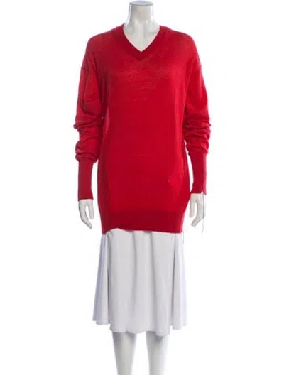 Pre-owned Helmut Lang Cashmere V-neck Sweater W/ Tags In Red