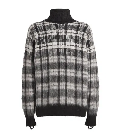 Helmut Lang Plaid Brushed Oversize Turtleneck Sweater In Medium Red Check