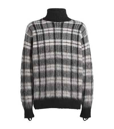 Helmut Lang Plaid Brushed Oversize Turtleneck Sweater In Medium Red Check
