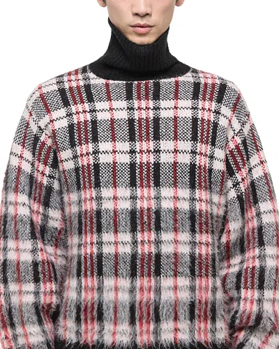 Helmut Lang Plaid Brushed Oversize Turtleneck Sweater In Black Checkered