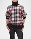 Helmut Lang Brushed Plaid Turtleneck Sweater In Mdmredchck