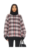 Helmut Lang Brushed Plaid Turtleneck Sweater In Medium Red Check