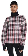 Helmut Lang Brushed Plaid Turtleneck Sweater In Medium Red Check