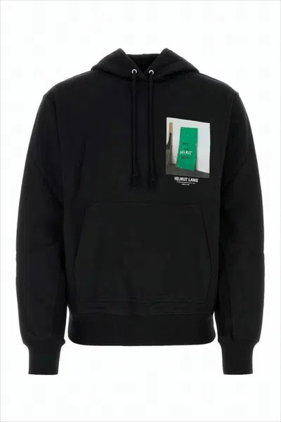 Helmut Lang Classic Graphic Print Hoodie With Front Pocket In Black