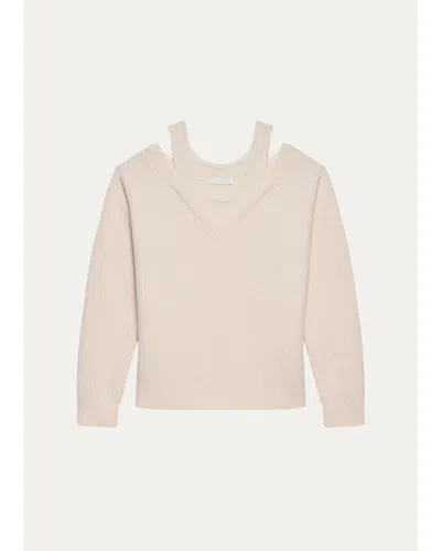 Helmut Lang Cold-shoulder Wool Top In Neutral