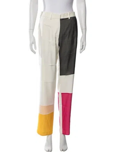 Pre-owned Helmut Lang Colorblock Pattern Straight Leg Pants In White